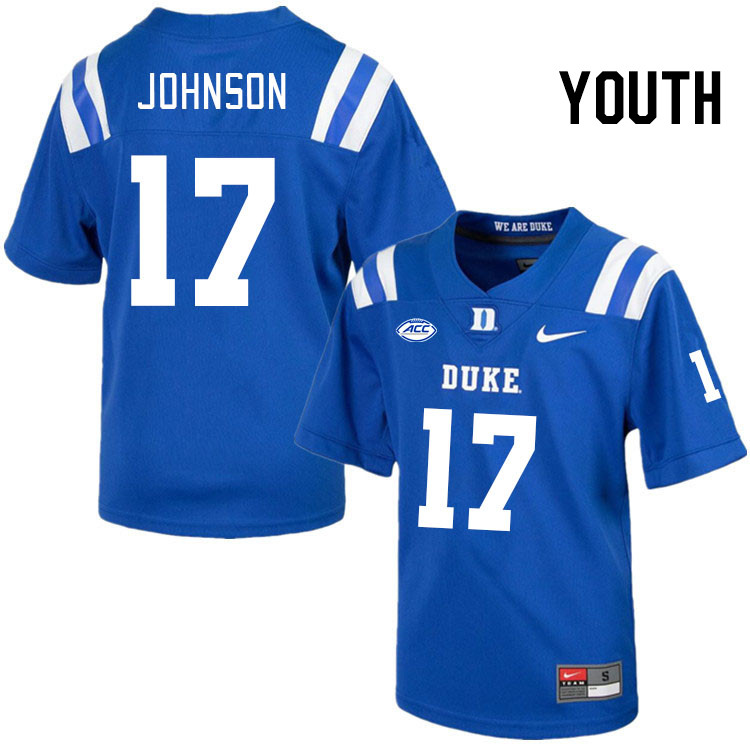Youth #17 Kendall Johnson Duke Blue Devils College Football Jerseys Stitched Sale-Royal - Click Image to Close